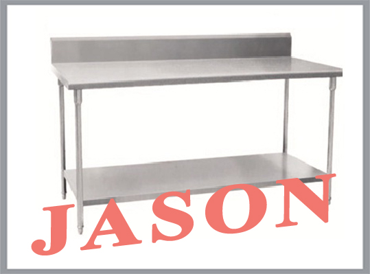 Bàn inox 2 tầng phẳng có thành chắn sau